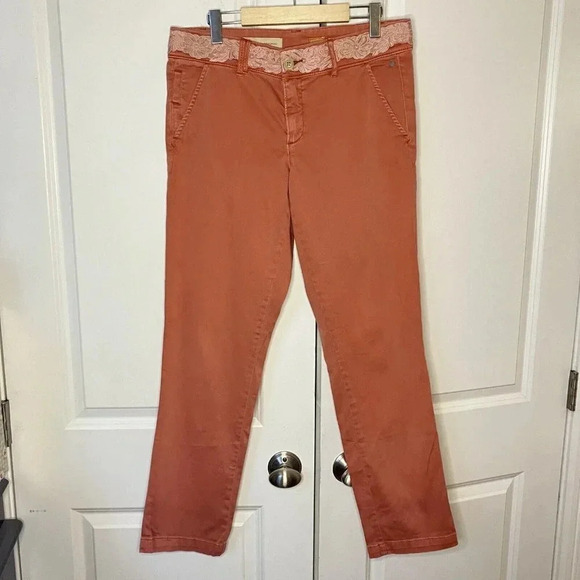 Pilcro and the Letterpress Pink Embroidered Floral Hyphen  Pants - Picture 3 of 9